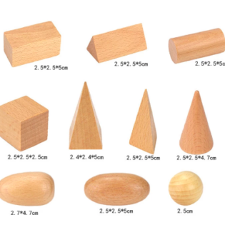Wooden Geometric Solids 3-D Shapes Learning Resources Cognitive Toys 